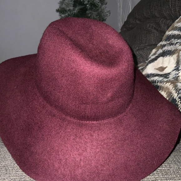 BRUSHED WIDE BRIM FELT FEDORA HAT BURGUNDY UNISEX NWT - Picture 3 of 4